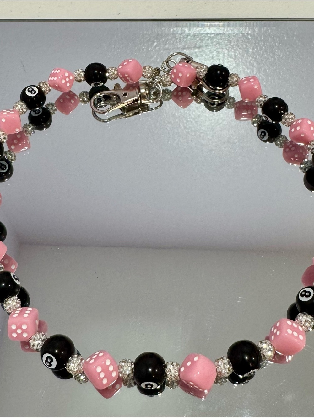 New Pink & Black Beaded Bag Chain 18 inches
